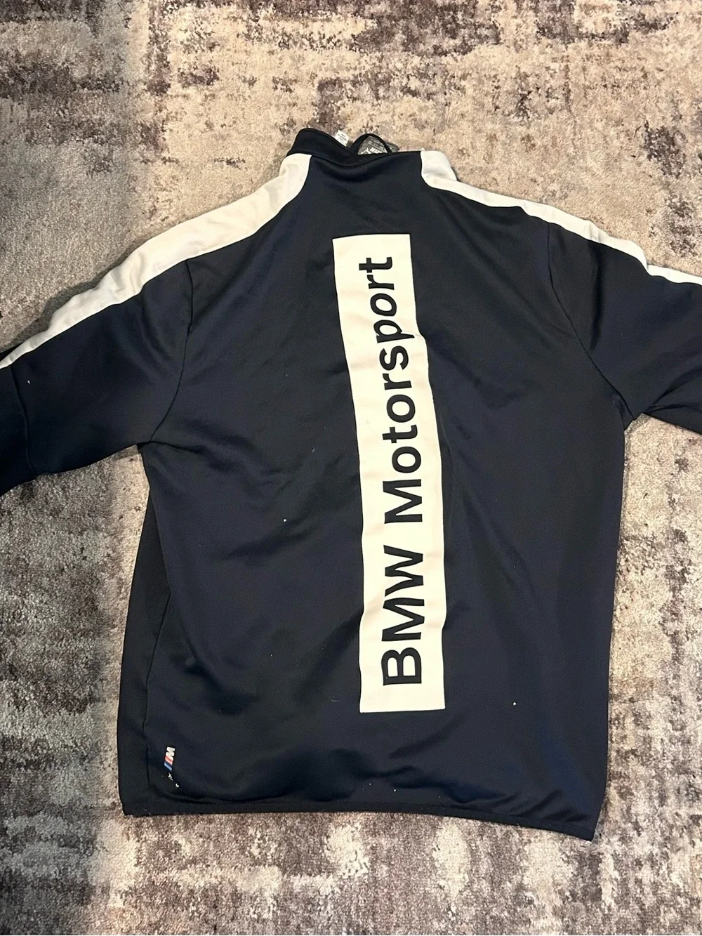 Puma Black Track Jacket with White Shoulder Panels and BMW Patch